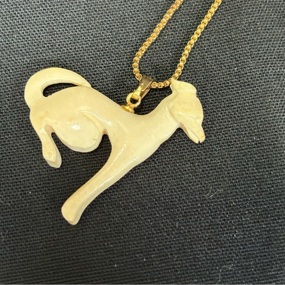 Carved Ivory Dog Pendant with Chain - Picture 3 of 8